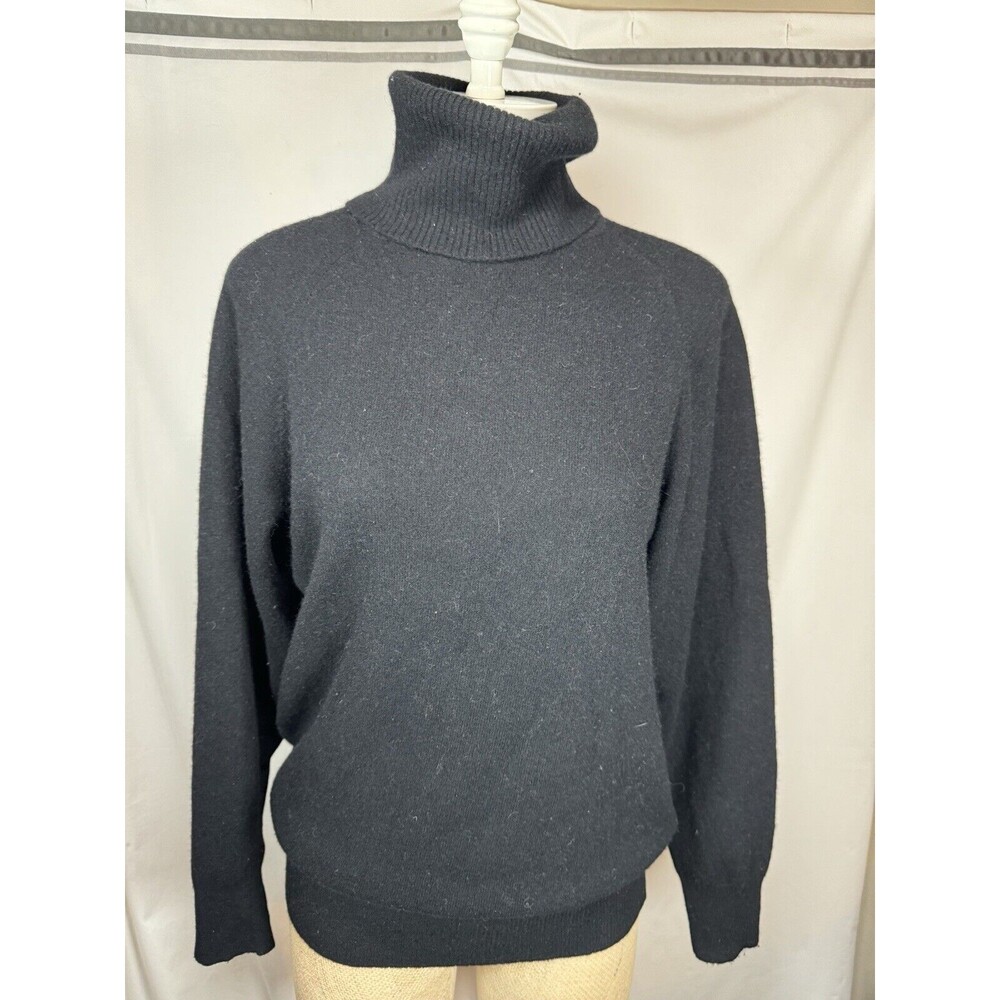 Michelle Stuart Turtle Neck Sweater Black Lambswool Angora Blend Women’s SZ LG